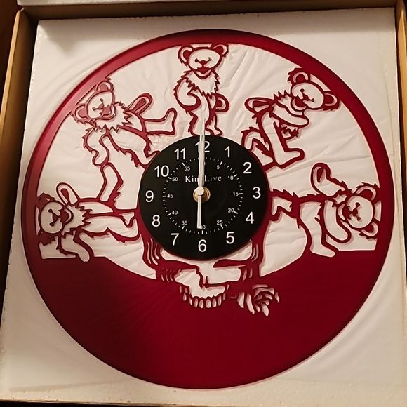 NEW RED Grateful Dead Dancing Bears Vinyl Record Album Carved Clock Jerry Garcia - Picture 1 of 9